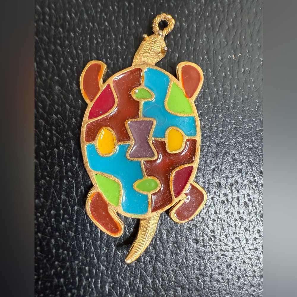 Colorful Enamel Turtle Pendant Charm – Multicolor Mosaic Design
